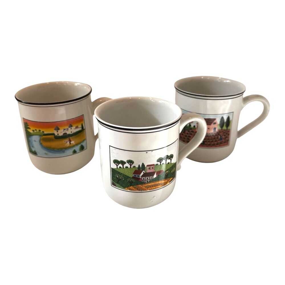 Villeroy & Boch Design Naif Laplau Mugs Set of 3 Farm Rooster Luxembourg 10 Oz